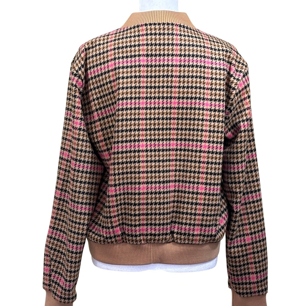 Loft Houndstooth Full Zip Bomber Jacket Brown Medium NWT Preppy Heritage Fall - Picture 3 of 8